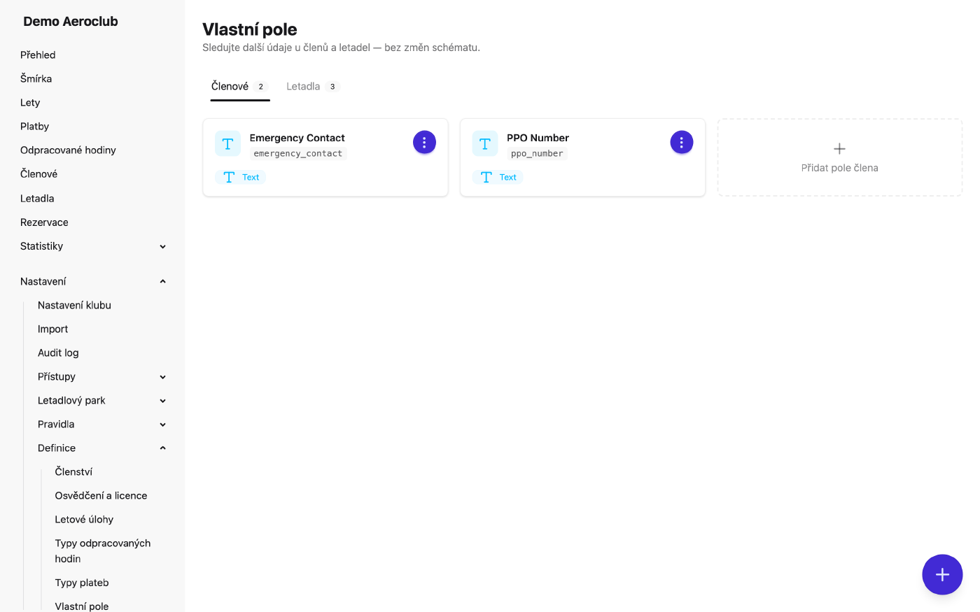 Klubem definovaná vlastní pole