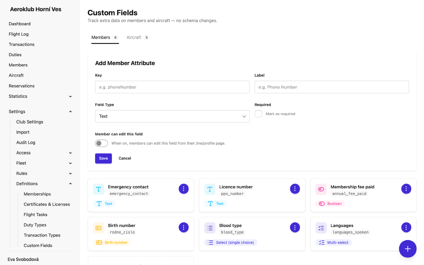 Adding a member custom field of type Select with its options