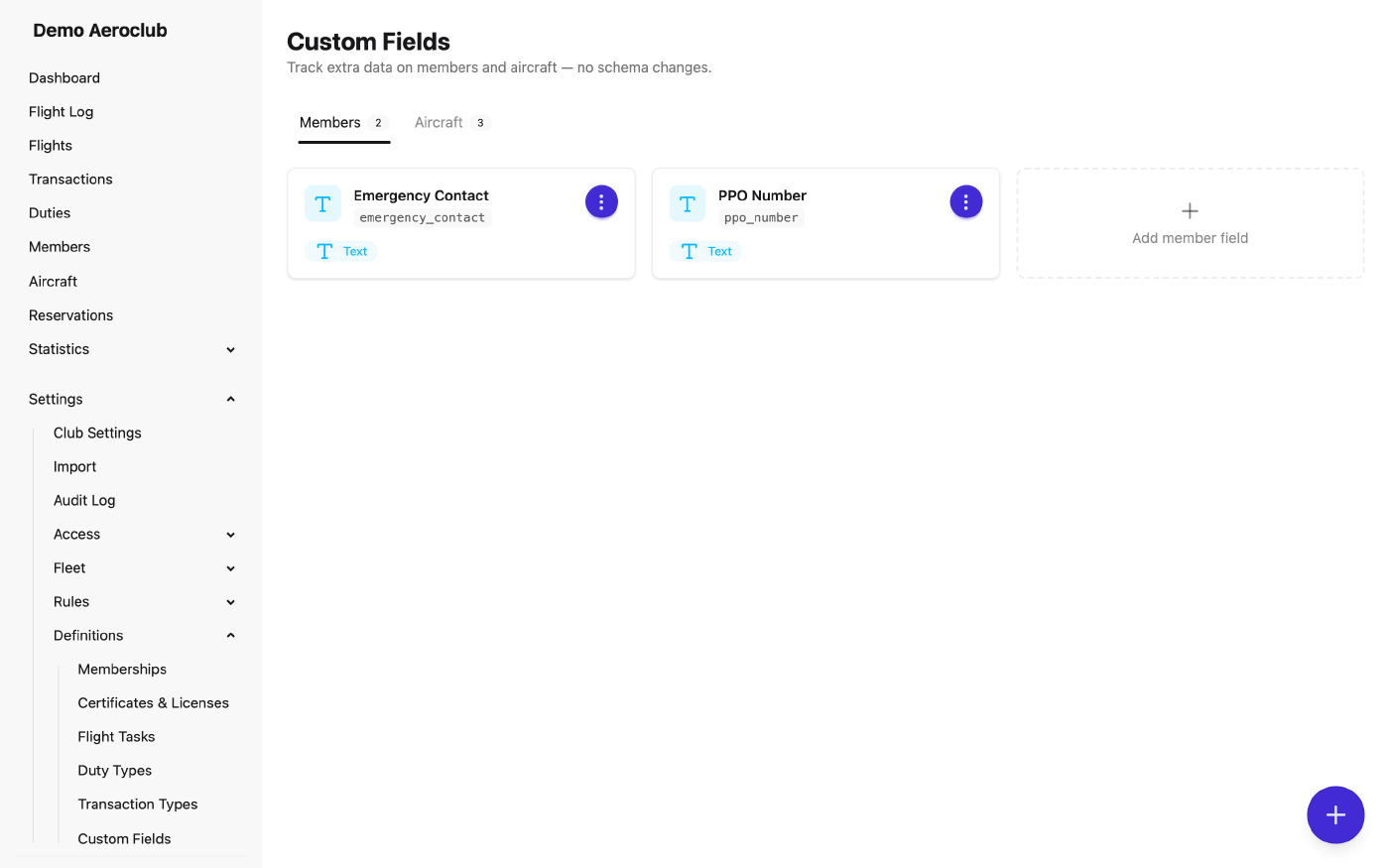 Club-defined custom fields