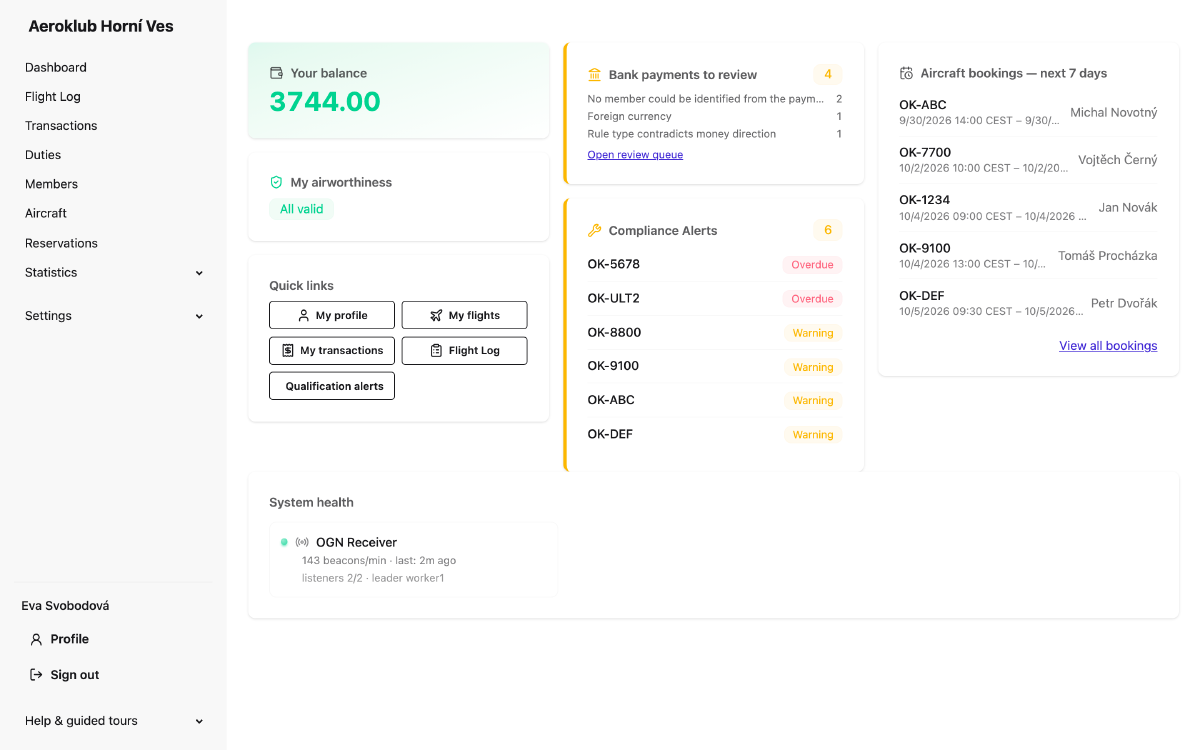 AeroclubHQ dashboard