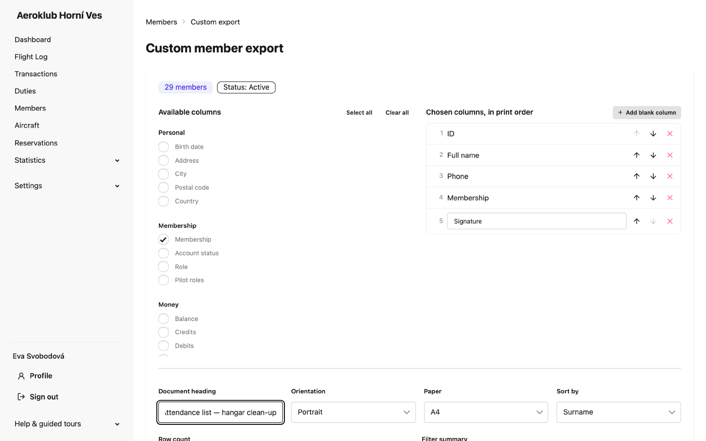 The custom export: choosing, ordering and adding columns