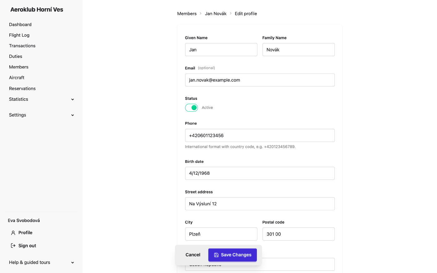 Editing a member's details