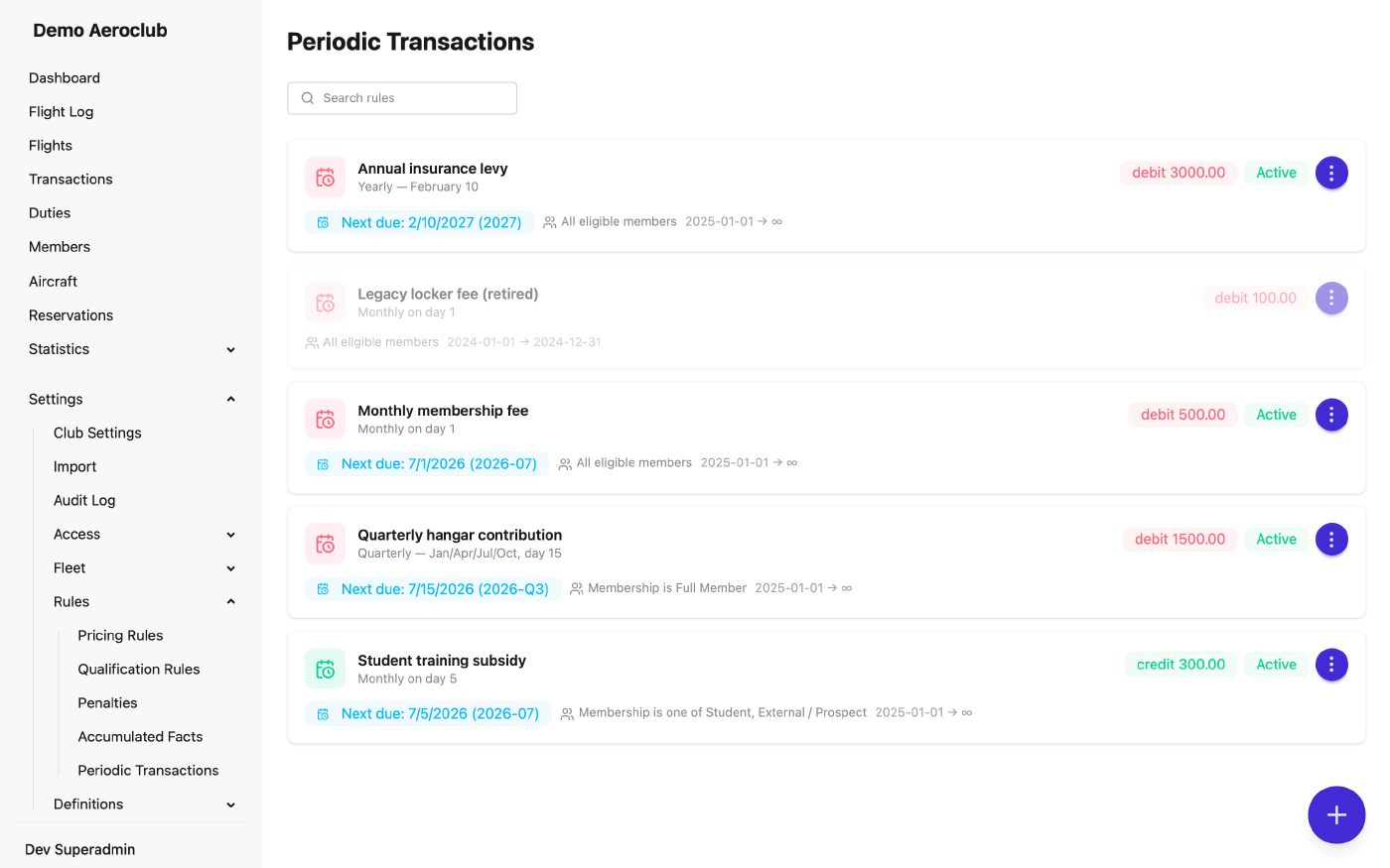Schedule cards for recurring transactions