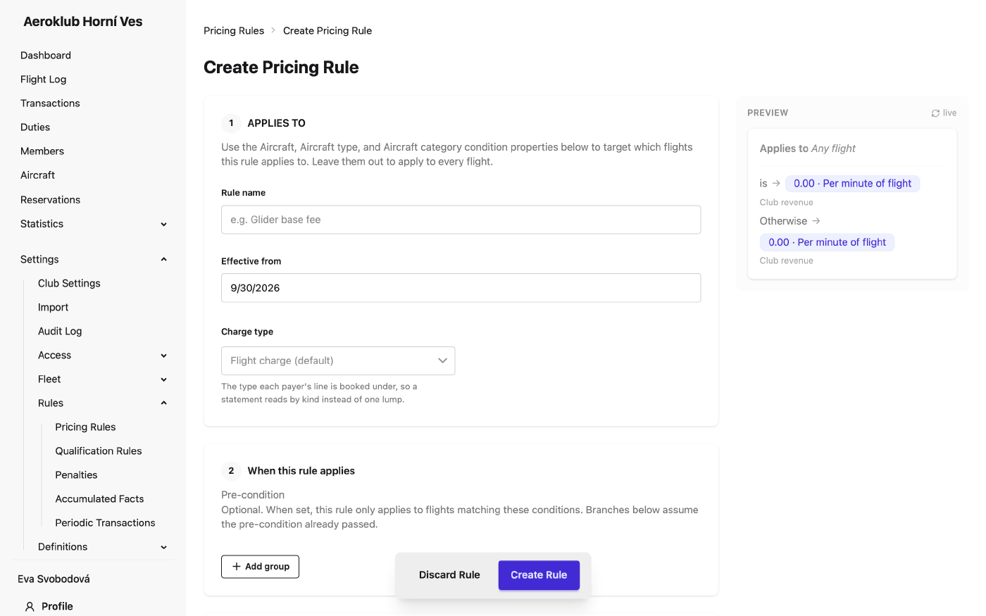 Creating a pricing rule: basics, pre-condition, pricing branches and live preview