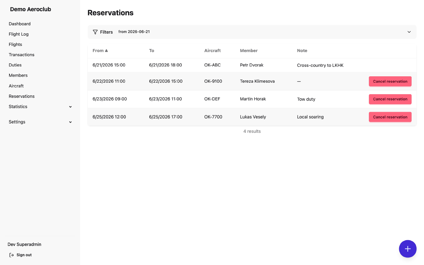 A shared booking calendar for the fleet